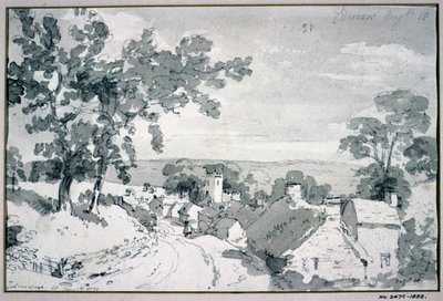 エデンの村への入り口、1801年（鉛筆とセピア色のウォッシュ） 作： John Constable